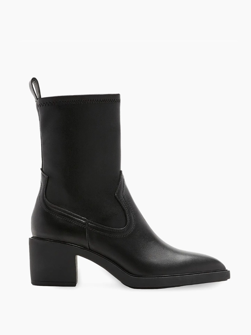 LA CANADIENNE Parks 63MM Black Leather Block Heel Ankle Boots 6